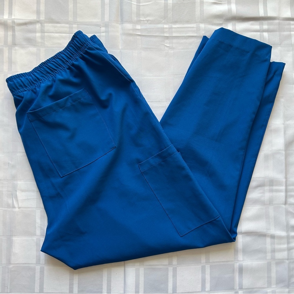 Pandamed Blue Slim Straight Cargo Pocket Scrub Pants
